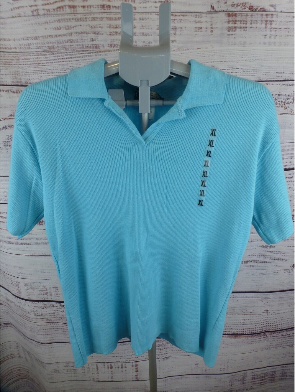 Sonoma Women's XL X-Large Ribbed Polo Shirt Blue Radiance Collared V-Neck NWT K4